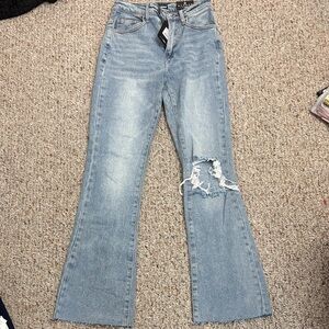 Fashion Nova Light Blue Distressed Flare Jeans